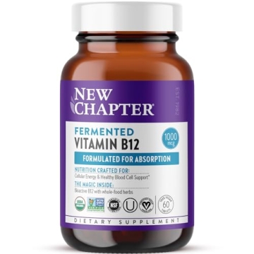New Chapter Fermented Vitamin B12 1,000 mcg, USDA Organic, ONE Daily for Cellular Energy + Healthy B...