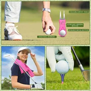 18 Pcs Pink Golf Accessories Kit Include Golf Ball Marker Golf Balls Holder Club Groove Cleaner Brush Divot Repair Plastic Tees Pink Golf Towel with Clip Golf Gift Set for Women