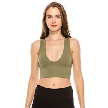 Kurve Women’s Crop Tank Top – Deep V-Neck Sleeveless Ribbed Cropped Yoga Workout UV Protective Fabric UPF 50+ Made in USA SL44 Olivine M/L