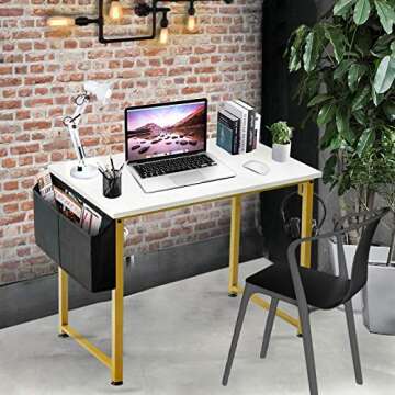 Lufeiya Small Computer Desk White Writing Table for Home Office Small Spaces 31 Inch Modern Student ...
