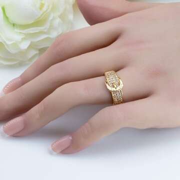 Gold Sparkly Diamond Belt Buckle Ring for Her