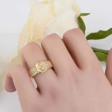 Gold Sparkly Diamond Belt Buckle Ring for Her