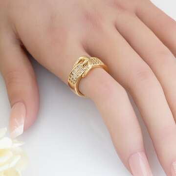 Gold Sparkly Diamond Belt Buckle Ring for Her