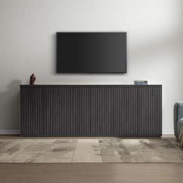 SICOTAS Buffet Cabinet with Storage Accent Sideboard Modern Credenza with Doors & Shelves Fluted Med...