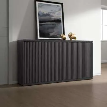 SICOTAS Buffet Cabinet with Storage Accent Sideboard Modern Credenza with Doors & Shelves Fluted Media Console Wood Mid Century Coffee Bar Table for Living Room Kitchen Dining Room Hallway(3PCS)