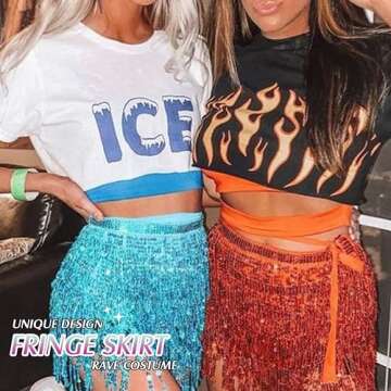 Victray Sparkly Sequin Skirt for Women Belly Dance Hip Skirts Party Fringe Skirt (Blue)