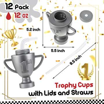 Amyhill 12 Pcs Race Car Trophy Cups With Straws and Lids 12 Oz Plastic Race Car Birthday Party Suppl...