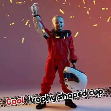 Amyhill 12 Pcs Race Car Trophy Cups With Straws and Lids 12 Oz Plastic Race Car Birthday Party Supplies And Favors For Kids Adults Props Rewards Winning Prizes Competitions (Silver)