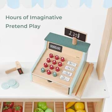 PairPear Wooden Toy Cash Register,Kids Pretend Play Money Counting Toys with Scanner and Credit Card...