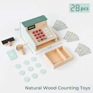 PairPear Wooden Toy Cash Register for Kids' Pretend Play