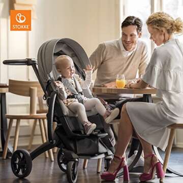 StokkeXplory V6 Black Chassis Stroller with Brown Leatherette Handle, Black Melange