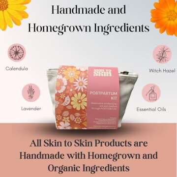 Skin to Skin Postpartum Recovery Kit - 4 Piece Set in Cosmetic Bag - Includes: Herbal Bath, Recovery Spray, Restorative Salve, Nipple Butter - After Birth Care