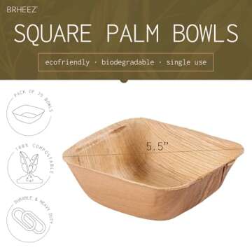 brheez Palm Leaf Bamboo Bowls - Eco-Friendly Disposable Bowls 25 Pack, Perfect for Any Occasion