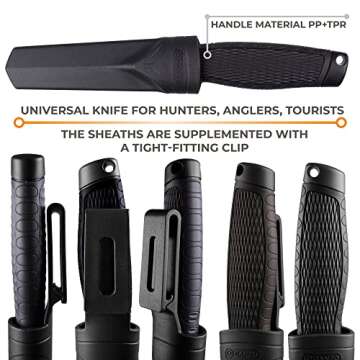 Ganzo G806-BK Fixed Blade Knife 8CR14 Stainless Steel Blade Ergonomic Anti-Slip Handle Camping Hunting Fishing Outdoor EDC Knife with Scabbard (Black)