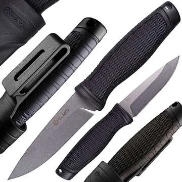 Ganzo G806-BK Fixed Blade Knife 8CR14 Stainless Steel Blade Ergonomic Anti-Slip Handle Camping Hunting Fishing Outdoor EDC Knife with Scabbard (Black)