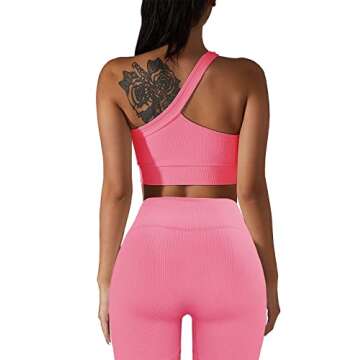 Workout Sets for Women, Cut Seamless Crop Tank Leggings Matching Sets 2 Pieces Outfits, Sexy Two Piece Workout Outfits 3 Pieces(Pink-S)