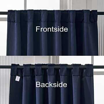 Pickluc Blackout Curtains 96 Inches Long 2 Panels, Black Out Drapes for Bedroom or Living Room, Back Tab and Rod Pocket Top, Set of Two, Navy Blue, 52" Wide and 96" Length.