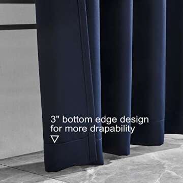 Pickluc Blackout Curtains 96 Inches Long 2 Panels, Black Out Drapes for Bedroom or Living Room, Back Tab and Rod Pocket Top, Set of Two, Navy Blue, 52" Wide and 96" Length.