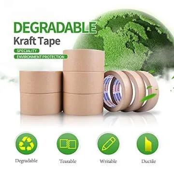 ADHES Biodegradable Kraft Paper Tape, 2 inch x 55 Yards 3 Rolls Eco Friendly & Writable & Uncoated Paper Packing Tape Brown Packing Tape for Masking, Sealing, and Packaging Use