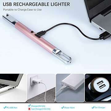 esLife Candle Lighter, Upgraded Electric Arc Lighter with Safety Switch, Flameless Portable Windproof Plasma Lighters , Rechargeable Lighter USB Battery Indicator Hanging Hook for Candle Grill