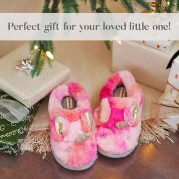 Dearfoams Easter Basket Stuffers Gifts for Kids Washable Animal Critter Slippers, Unicorn, 4-5 Big Kid