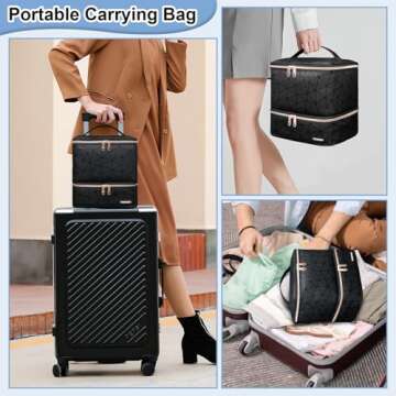 Veirdro Nail Polish Organizer Bag Holds 30 Bottles (15ml/0.5 fl.oz)& Nail Lamp, Portable Travel Nail Kit Storage Carrying Case, Double Layer Nail Supplies Holder Bag PU Leather Women (Elegant Black)