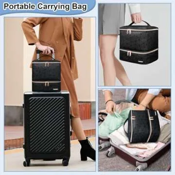 Veirdro Nail Polish Organizer Bag Holds 30 Bottles (15ml/0.5 fl.oz)& Nail Lamp, Portable Travel Nail Kit Storage Carrying Case, Double Layer Nail Supplies Holder Bag PU Leather Women (Elegant Black)