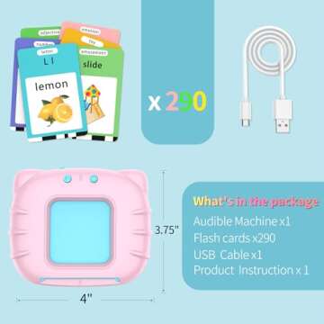 Eaever 580 Pre-K Sight Words Talking Flash Cards with Dolch Words,Letters/Number Flash Cards 1-100 Kindergarten, Pocket Speech Toys, Educational Learning Gifts for 3 4 5 6 Year Old Girls, Pink