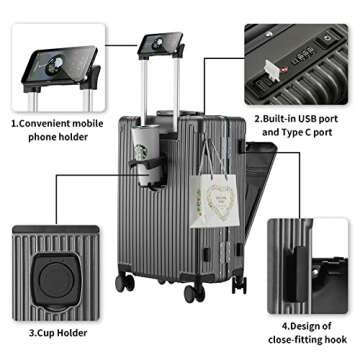 CAARANY Unisex Adult 24 Inch Luggage with Spinner Wheels, Grey, 3 Light 24"