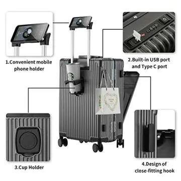 CAARANY Unisex Adult 24 Inch Luggage with Spinner Wheels, Grey, 3 Light 24"