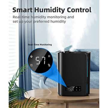 BREEZOME 6L Humidifiers for Bedroom Large Room & Essential Oil Diffuser, Ultrasonic Top Fill Cool Mist Humidifiers for Baby, Plants, Nursery Last up to 60 Hours, Smart Humidistat Control, Quiet, Black