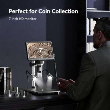 TOMLOV DM9 7" LCD Digital Microscope 1200X, 1080P Coin Microscope Magnifier, 12MP Ultra-Precise Focu...