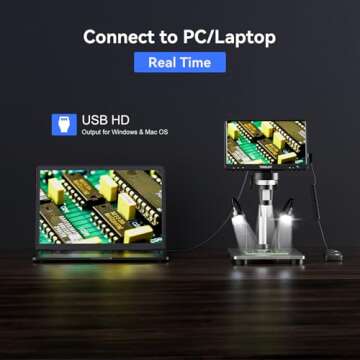 TOMLOV DM9 7" LCD Digital Microscope 1200X, 1080P Coin Microscope Magnifier, 12MP Ultra-Precise Focusing Soldering Microscopes for Adult, PC View, 32GB