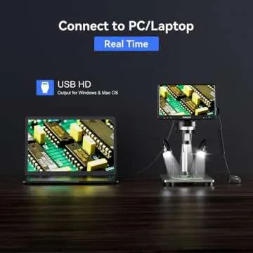 TOMLOV DM9 7" LCD Digital Microscope 1200X, 1080P Coin Microscope Magnifier, 12MP Ultra-Precise Focusing Soldering Microscopes for Adult, PC View, 32GB