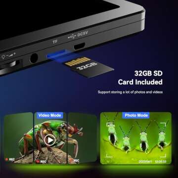 TOMLOV DM9 7" LCD Digital Microscope 1200X, 1080P Coin Microscope Magnifier, 12MP Ultra-Precise Focusing Soldering Microscopes for Adult, PC View, 32GB