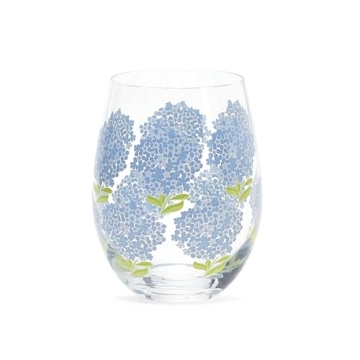 Blue Hydrangea Stemless Wine Glass Set Elegant Durable