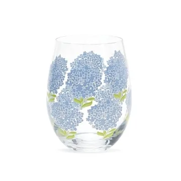 Blue Hydrangea Stemless Wine Glass Set Elegant Durable