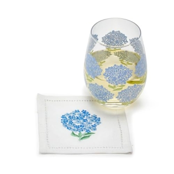Blue Hydrangea Stemless Wine Glass Set Elegant Durable