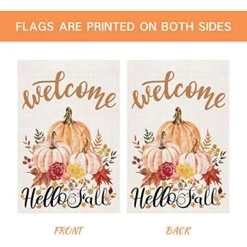 Hello Fall Welcome Garden Flag 12x18 Inch Double Sided Burlap Thanksgiving Autumn Pumpkin Floral Orange Leaves Yard Flag for Farmhouse Home Outdoor Decorations Decor