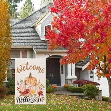Hello Fall Welcome Garden Flag 12x18 Inch Double Sided Burlap Thanksgiving Autumn Pumpkin Floral Orange Leaves Yard Flag for Farmhouse Home Outdoor Decorations Decor