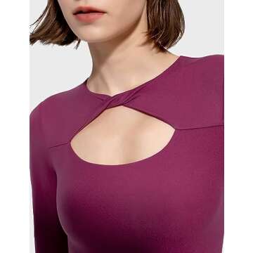 PUMIEY Bodysuit Shirts for Women Long Sleeve Body Suits Slim Fit Sexy Going Out Tops, Plum Small