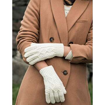 Traditional Comfy Irish Merino Wool Handknit Aran Gloves Made in Ireland for Adults by Aran Woolen Mills (X-Small, Natural)
