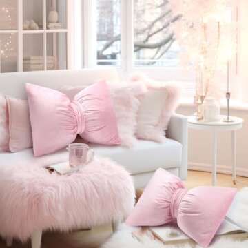 Beeveer Bow Pillow Set - Plush Velvet Pink Decor