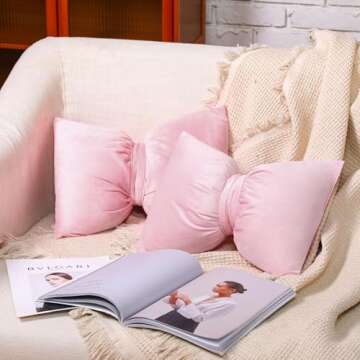 Beeveer Bow Pillow Set - Plush Velvet Pink Decor