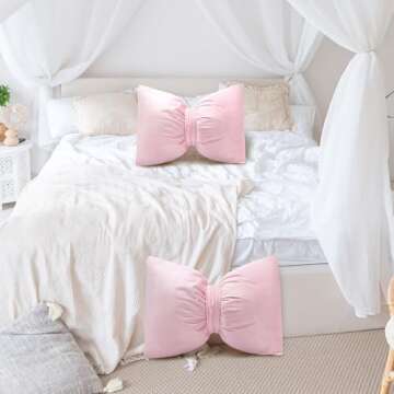 Beeveer Bow Pillow Set - Plush Velvet Pink Decor