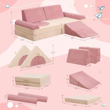 HAHASOLE Kids Couch, 12PCS Modular Kids Play Couch, Toddler Couch for Playroom, Convertible Kids Foam Climbing Play Set, Imaginative Creative Play Sofa for Boys & Girls, Play Couch for Toddlers