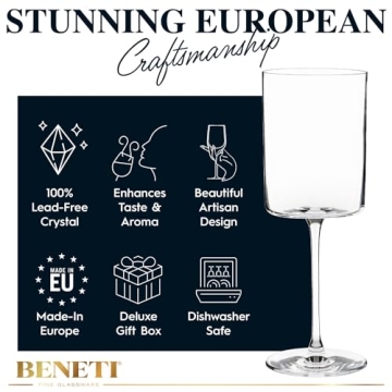 BENETI Square Glasses Set - Elegant Wine Goblets - Gift Packed