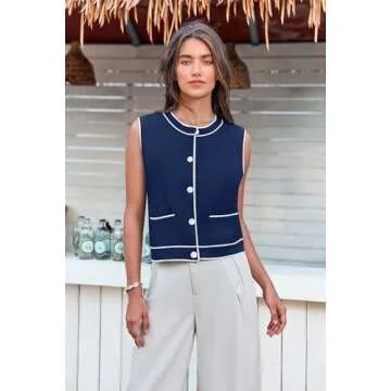 Chic Navy Cardigan Knit Tank Top for Women