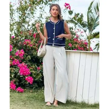 Chic Navy Cardigan Knit Tank Top for Women