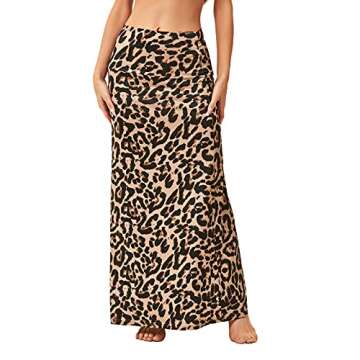 Womens Long Skirts Boho High Waist Maxi Skirts for Women Trendy Maxi Dresses Shirt Leopard Small